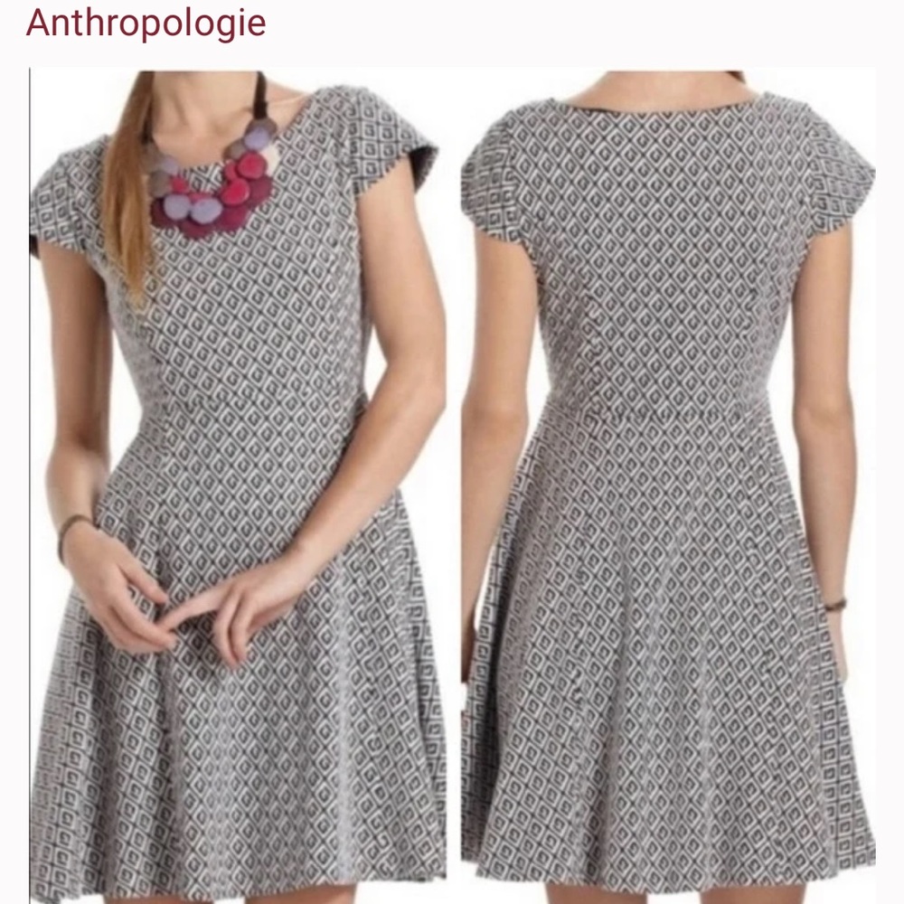 Anthropologie Maeve Brand Skater Fit & Flare Dress Black White Small